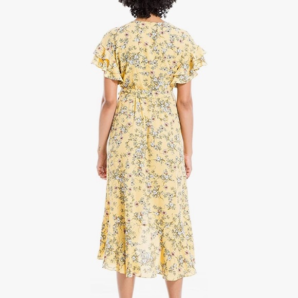 Max Studio High/Low Yellow Floral Ruffle Crepe Wrap Dress S - Picture 2 of 8
